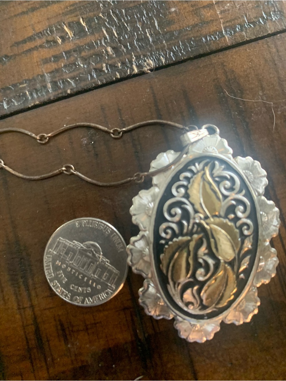 Montana Silversmiths Black and Gold Floral Scroll Pendant Necklace